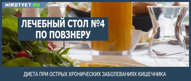 Диета 4 стол: что можно, чего нельзя (таблица), меню на неделю