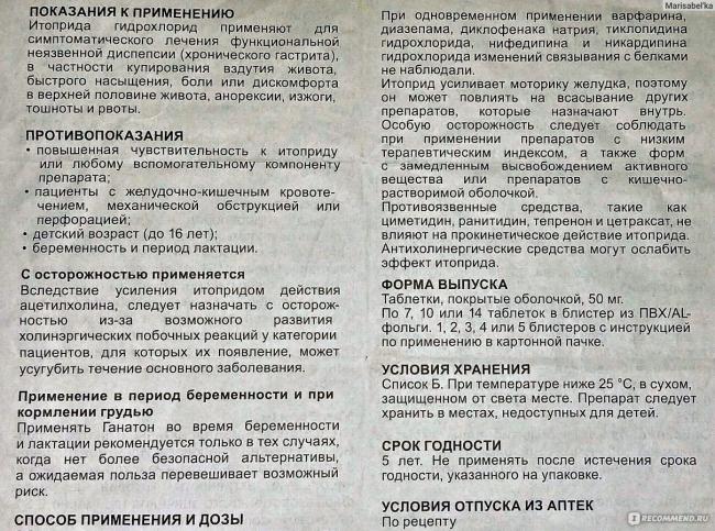 Препарат ганатон для усиления моторики жкт